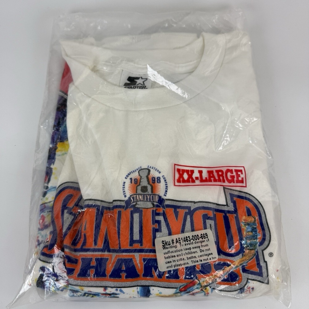 Vintage Starter Detroit Red Wing Stanley Cup Hockey Shirt Men XXL White NHL 90s